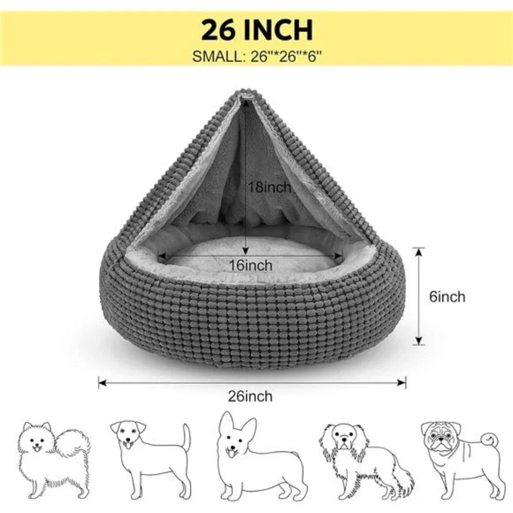 Dog Bed with Attached Blanket for Small Dogs or Cats Donut Hooded Pet Beds